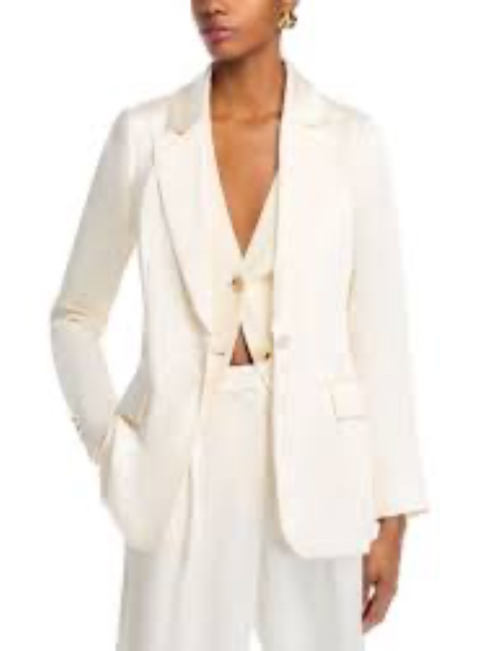 Satin Single-Button Blazer - Ivory - XL